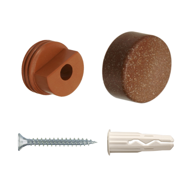 Крепление для зеркала D 18 мм пластик. коричневый гранит втулка + колпачок + дюбель + шуруп (4 шт.)