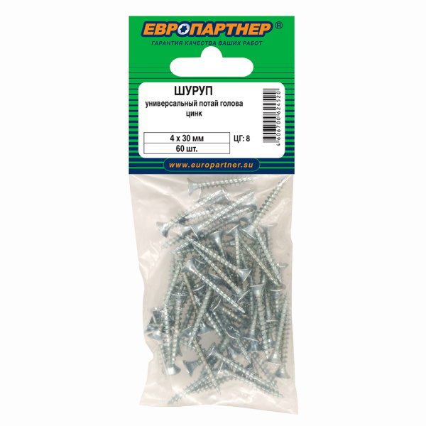 Шуруп универсальный с потайной головкой ZN 4x30 (60 шт.)