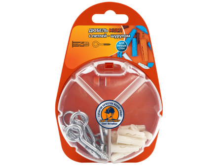 Универсальный нейлоновый дюбель для любых стен Multi 6 петля-шуруп