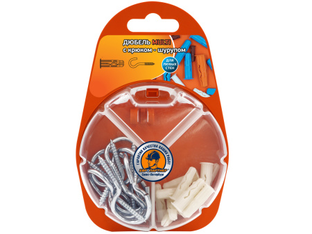 Универсальный нейлоновый дюбель для любых стен Multi 6 Крюк-шурупом