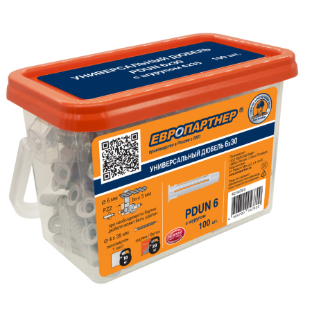 Дюбель универсальный нейлон. PDU N 6 с шурупом 4,0х35 (100 шт.)