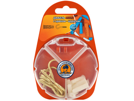 Универсальный нейлоновый дюбель для любых стен Multi 6 Крюк-шурупом L-образным