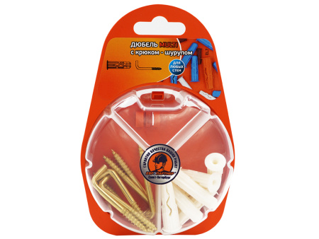 Универсальный нейлоновый дюбель для любых стен Multi 8 Крюк-шуруп L-образный