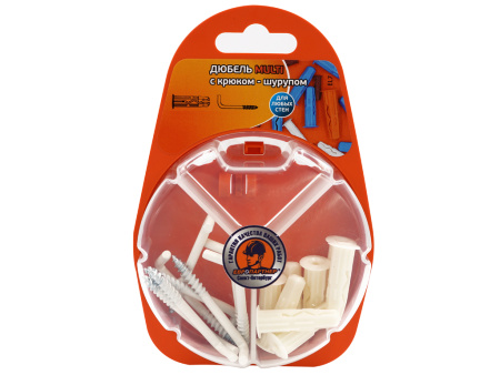 Универсальный нейлоновый дюбель для любых стен Multi 8 Крюк-шуруп L-образный